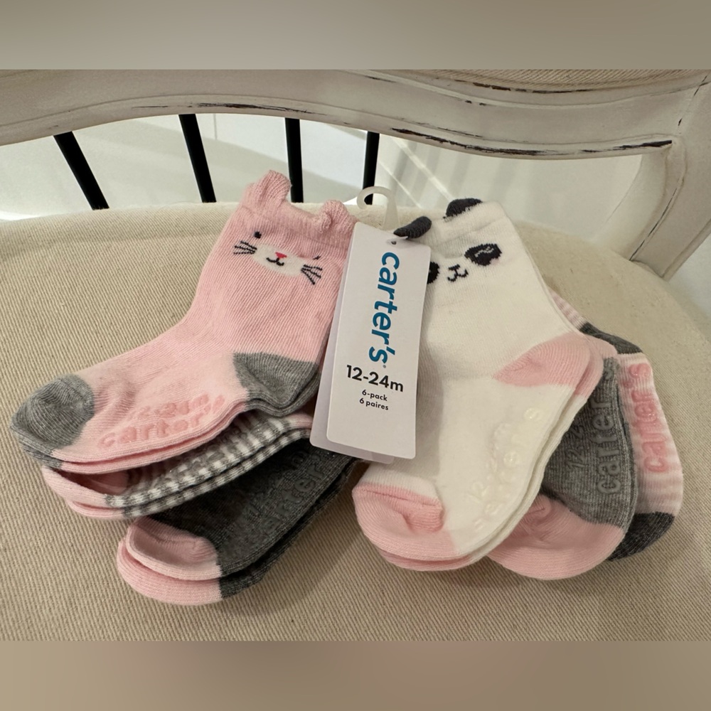 🤍 12~24 Mth Baby Socks 6 Pack Panda & Kitty NWT